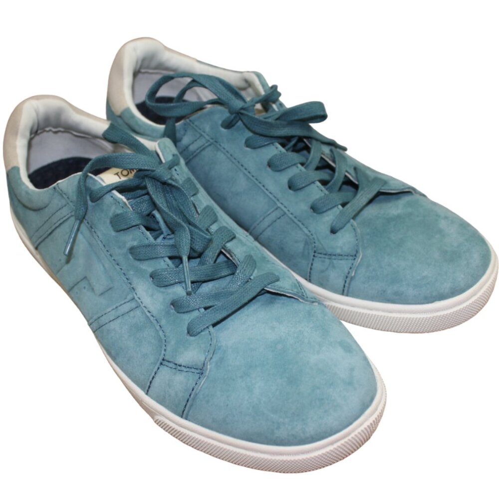 Toms Leandro Suede Leather Teal Sky Blue Lace Up Sneakers Mens Shoe Size 9